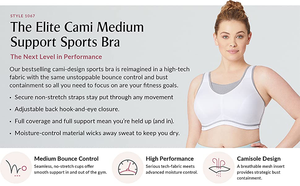 1067 The Elite Cami Medium Support Sports Bra magic lift yoga gym bra running spinning wire free