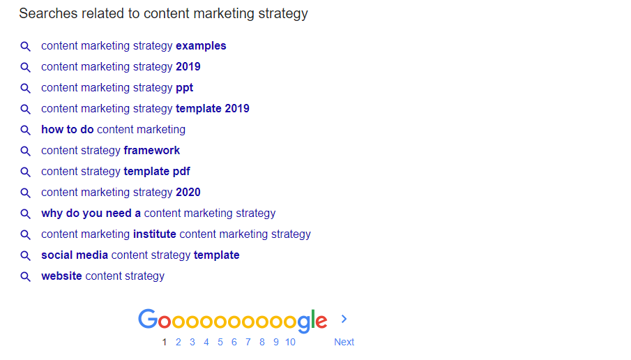 google suggested terms that can be used for content marketing