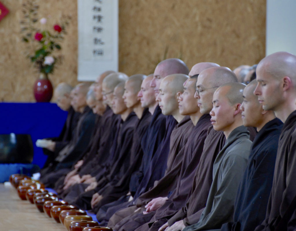 Row of monks sitting in meditation