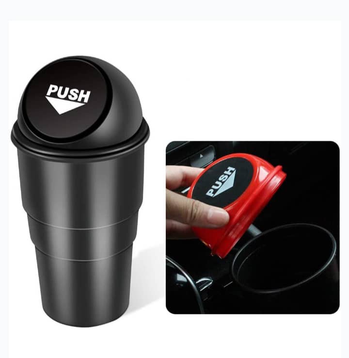 Front image of car trash can and where to place it in the car