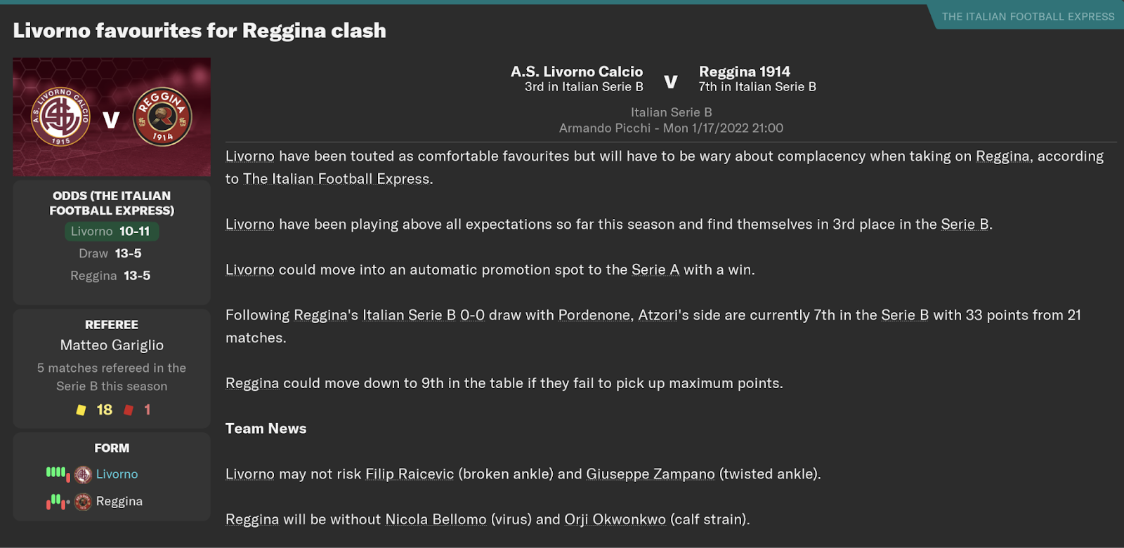 Serie B News: Ascoli vs Benevento Confirmed Line-ups