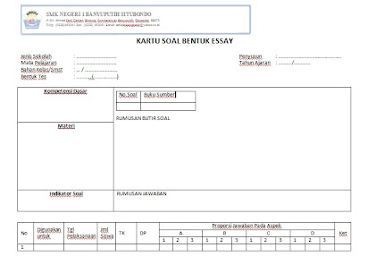 Contoh Kartu Soal Essay Kurikulum 2013