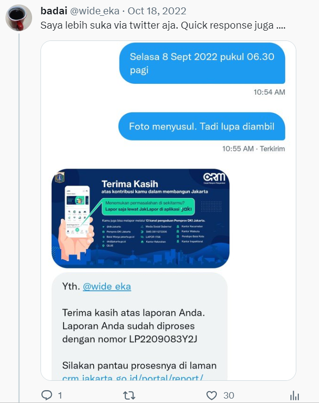 Cuitan @wide_eka Testimoni CRM dari Media Sosial