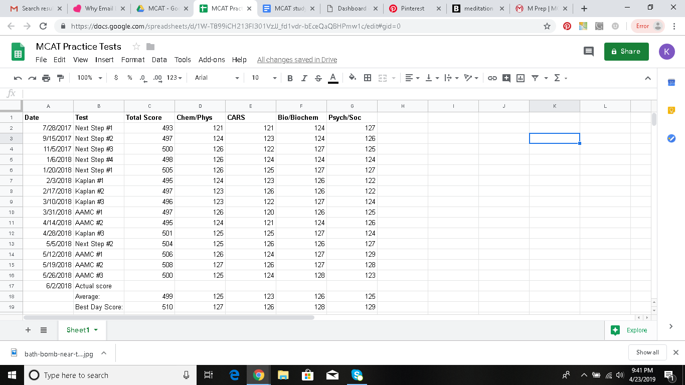 excel sheet with mcat scores