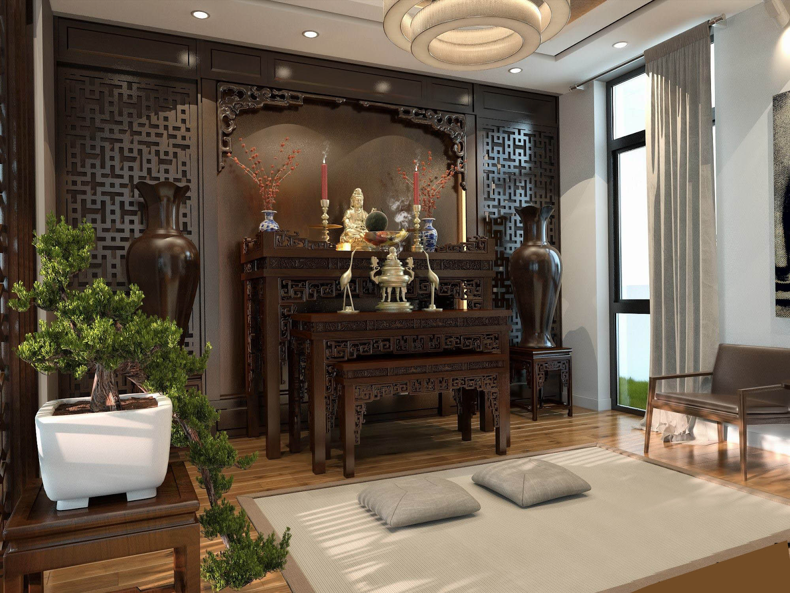 Phòng thờ khi đặt cạnh phòng ngủ sẽ khiến gia chủ khó ngủ sâu giấc. Phòng ngủ cạnh phòng thờ 4