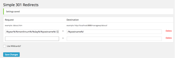 Configurações simples de redirecionamento 301