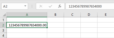 Excel displays the complete number