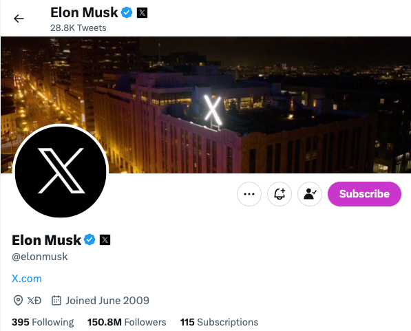 Elon Musk Twitter profile. 