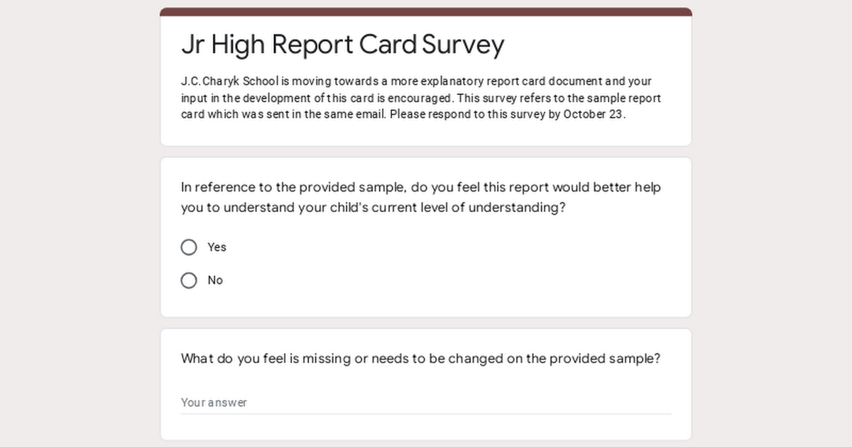 Jr High Report Card Survey