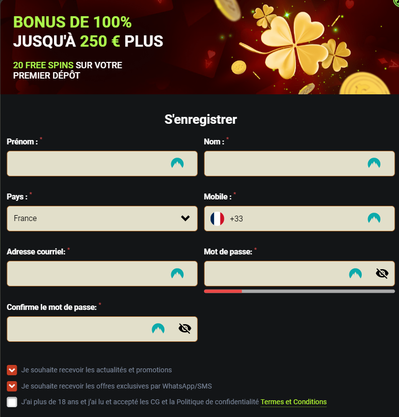 Processus d'inscription Playzax Casino