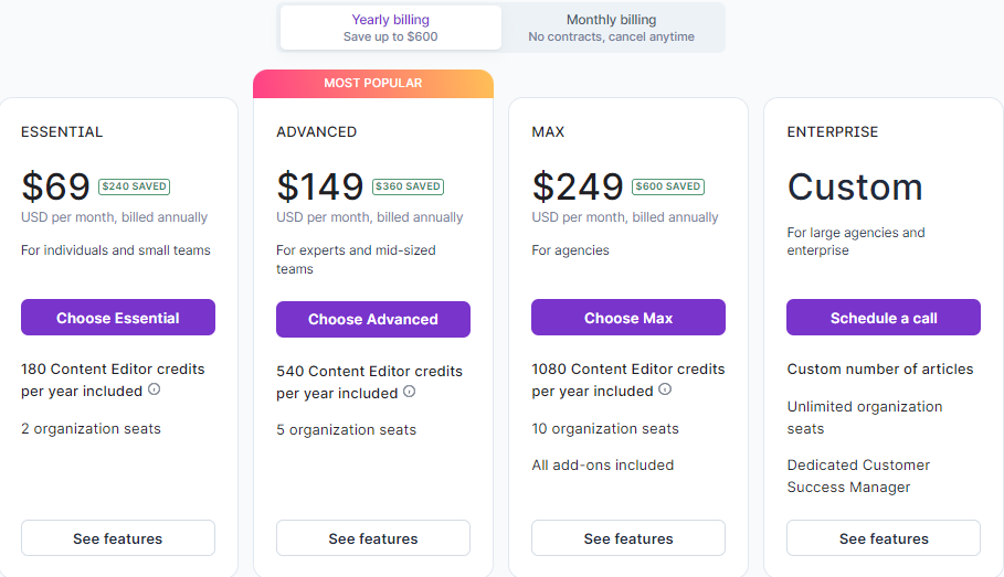 Surfer Seo - Pricing Page