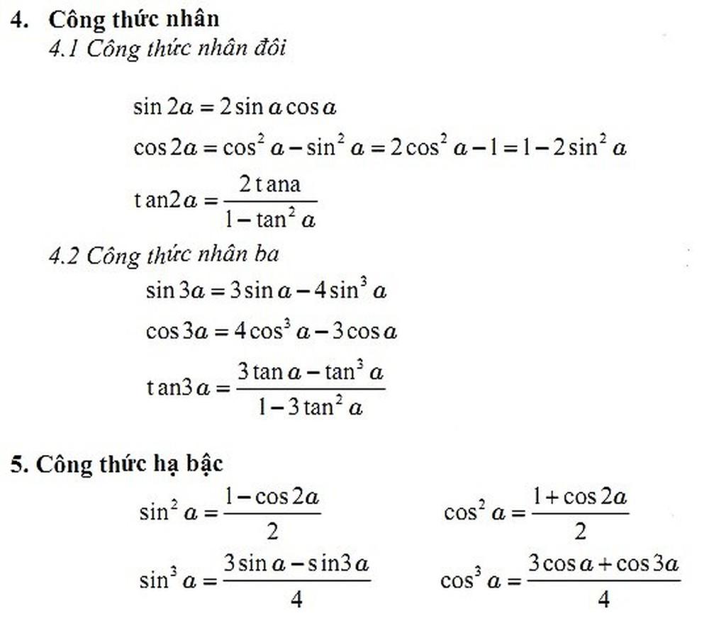 Tham khảo các công thức lượng giác ở đâu hợp lý?