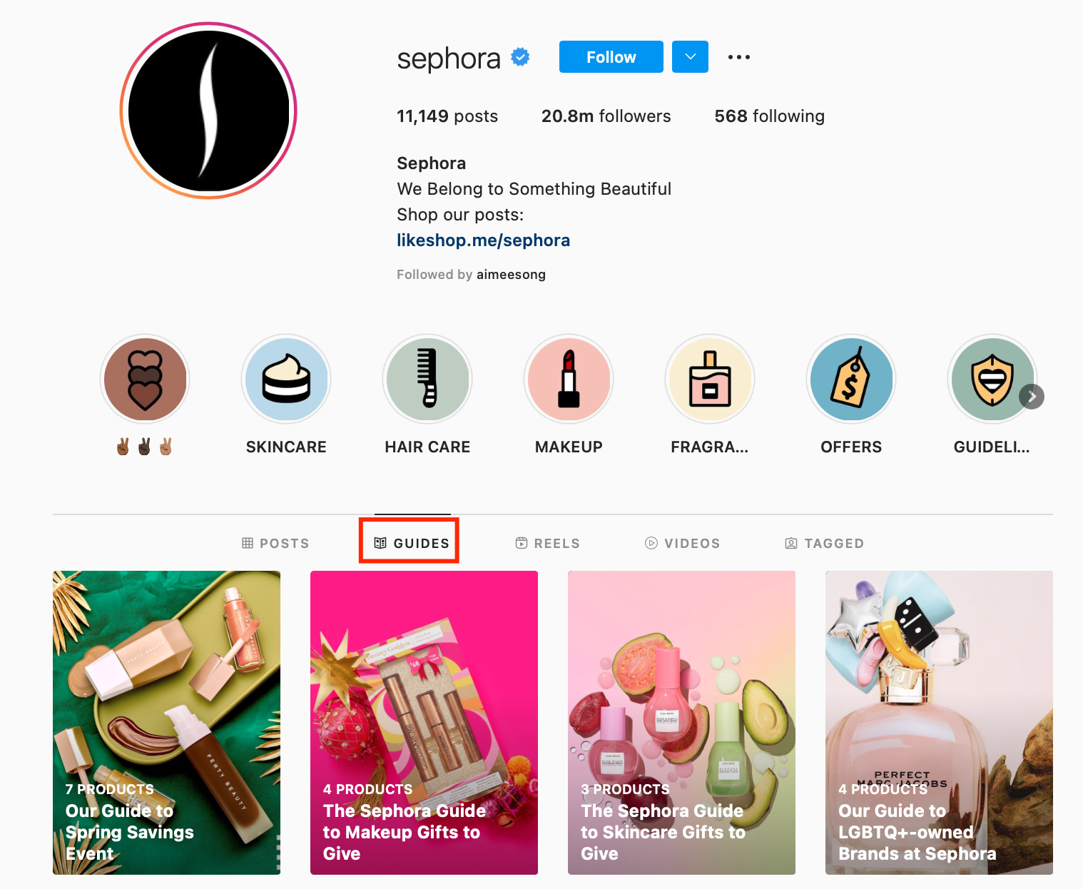 Sephora Instagram Guides