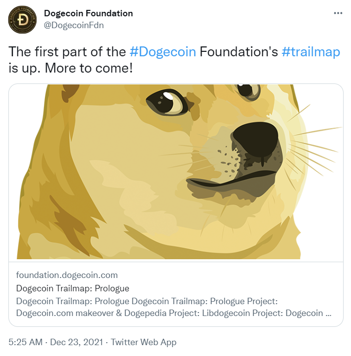Tweet from the Dogecoin Foundation that includes Dogecoin’s upcoming plans for Proof-of-Stake
