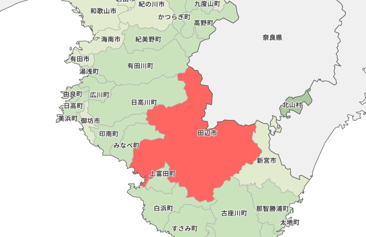 和歌山県田辺市の地図