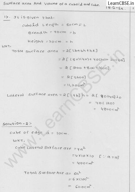 RD Sharma Class 9 solutions Chapter 18 Surface Area and volume of cuboid and cube Ex 18.1 Q 1