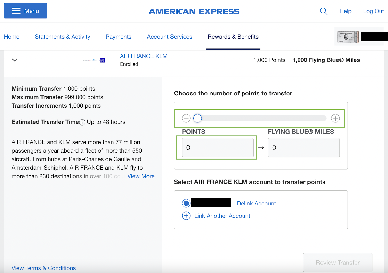 Step six of how to transfer American Express points to travel partners