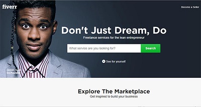 Homepage of fiverr.com how to hire a freelancer