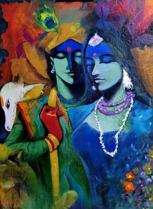 Radha Krishna Handpainted Acrylic Painting