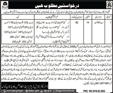Sub Accountant in Directorate General Treasury and Accounts Balochistan in February 2022