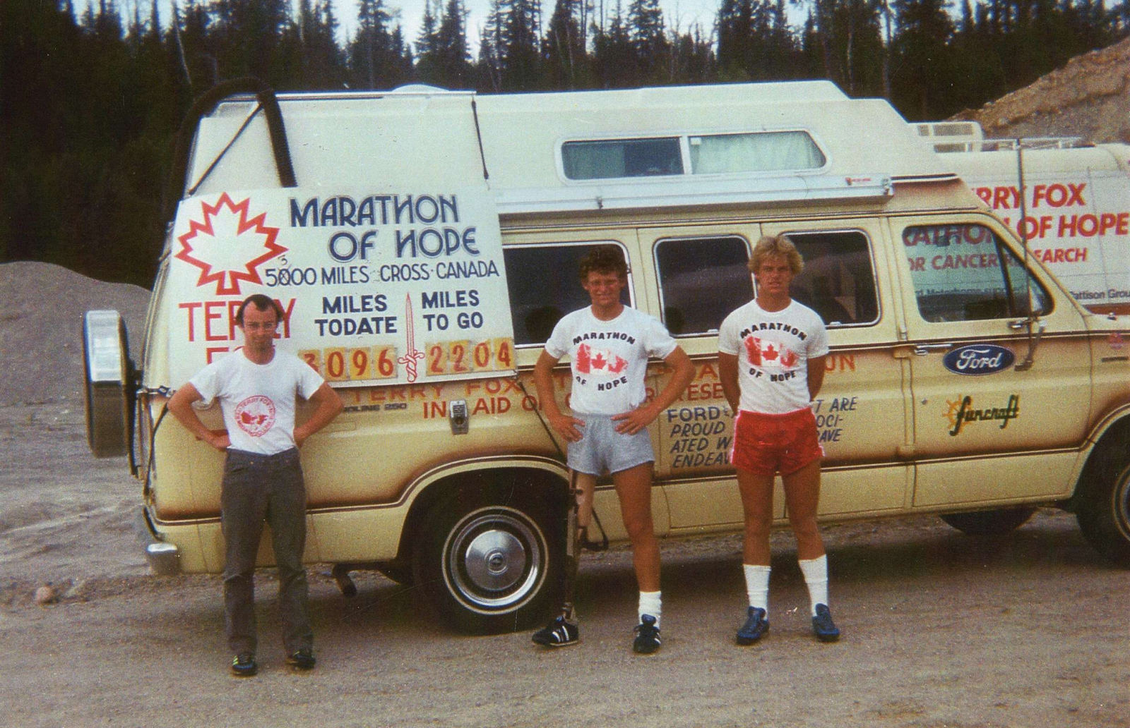 Terry Fox and others during the Marathon of Hope
