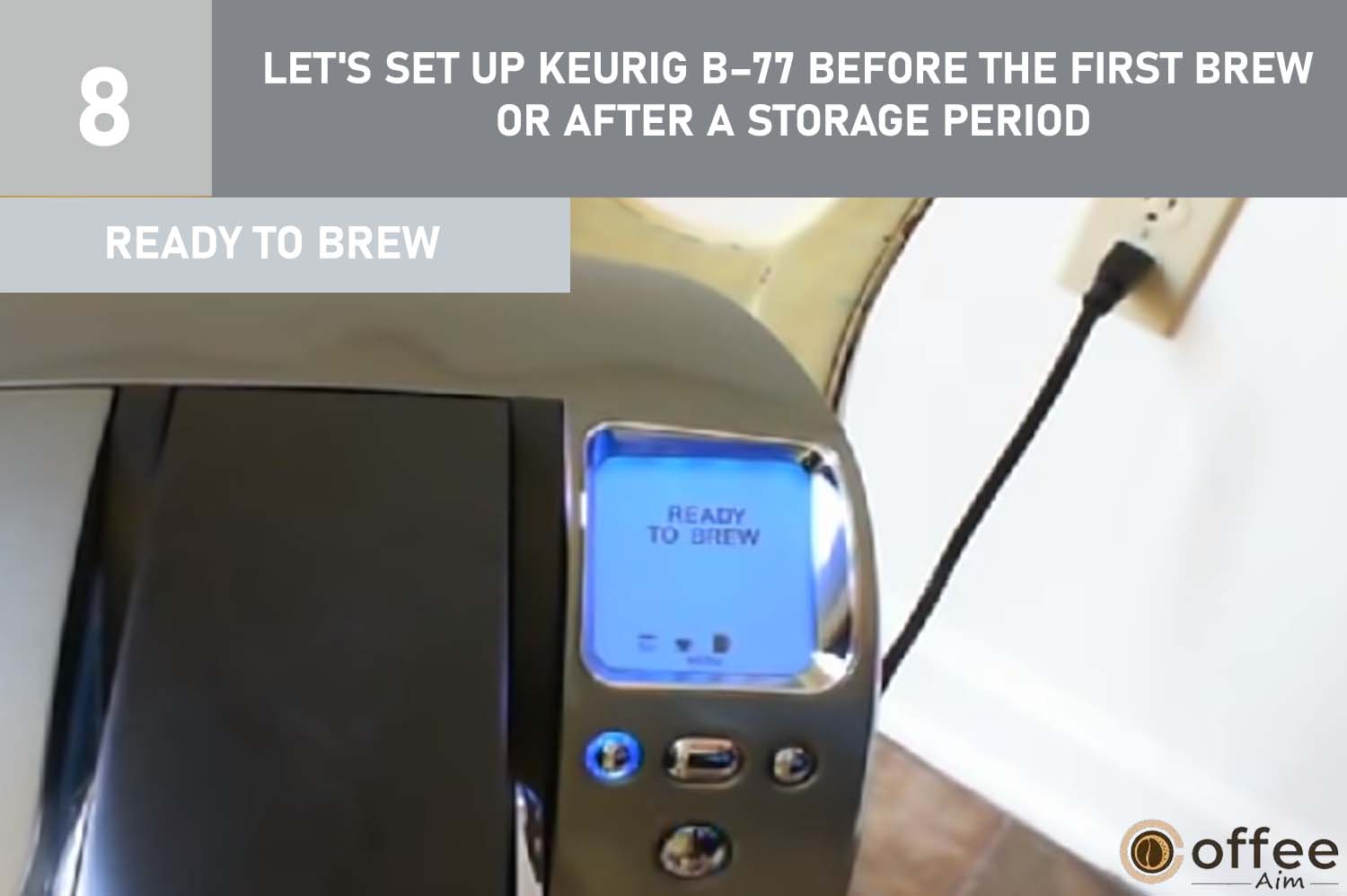 The Brewer automatically fills the internal tank with water and heats it in just 4 minutes. The LCD displays "NOT READY" during heating and "READY TO BREW" when water is heated, with the Brew button flashing.