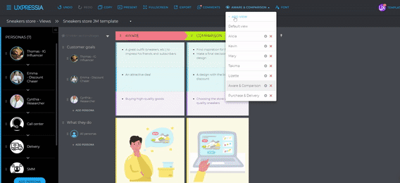 configuring UXPressia views for different stages