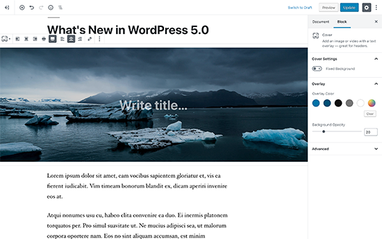 Novo editor do WordPress chamado Gutenberg
