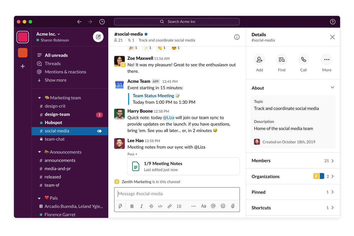 A screen showing the Slack Interface