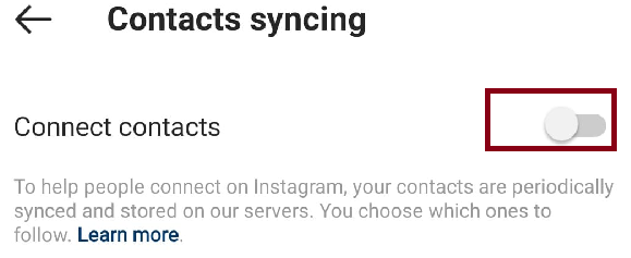 How to prevent Instagram to sync the contacts from phonebook