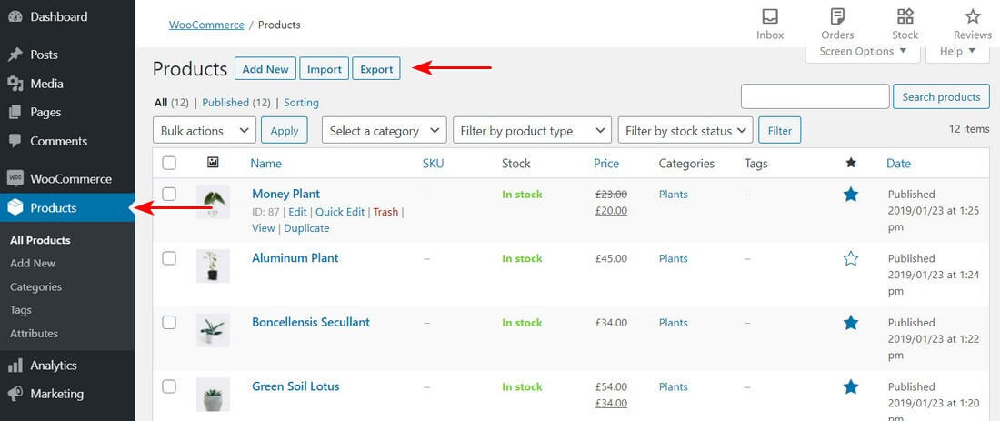 export woocommerce products