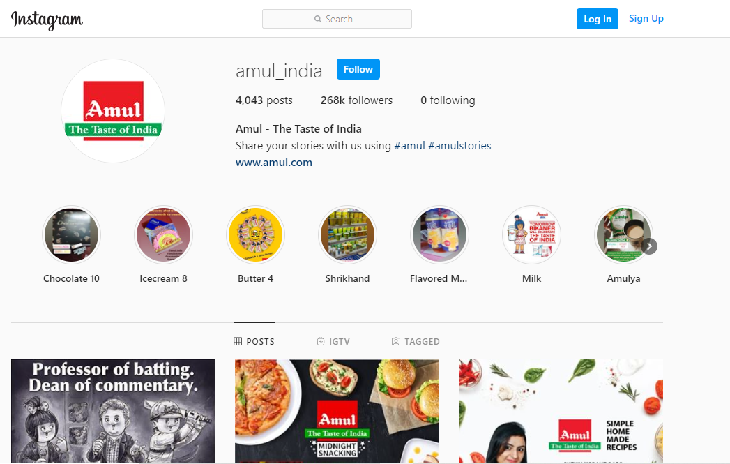 Amul Instagram profile