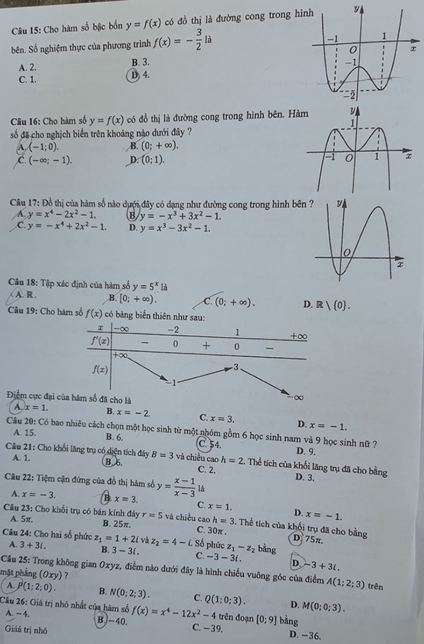 đề thi thptqg môn toán 2020 đợt 2