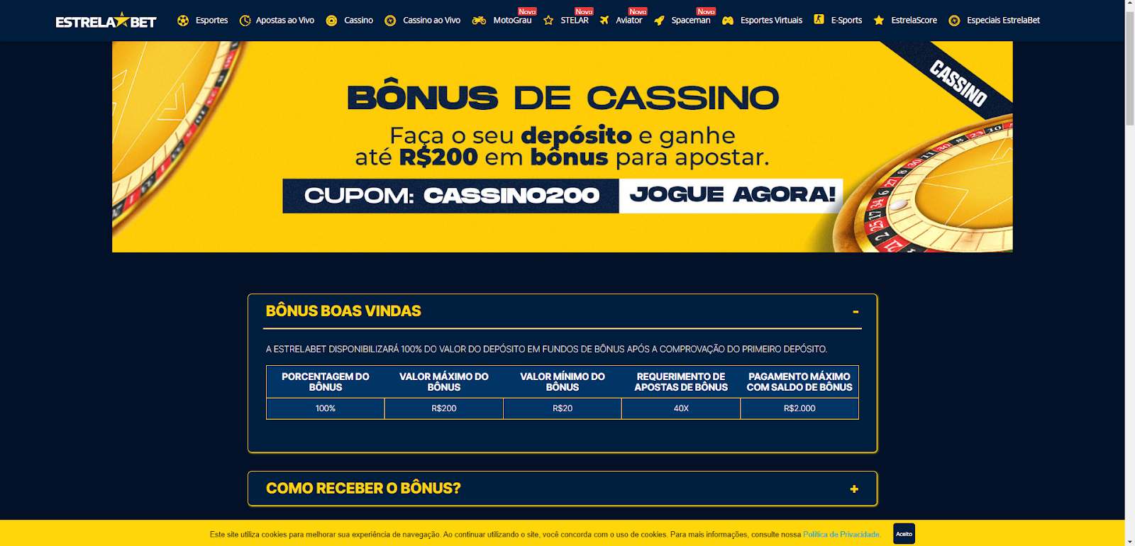 Cupom Estrela Bet: Ative o Bônus de Boas-Vindas Até R$ 200