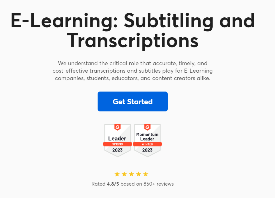 screenshot from Happyscribe regarding E-learning featuring subtitles and transcriptions