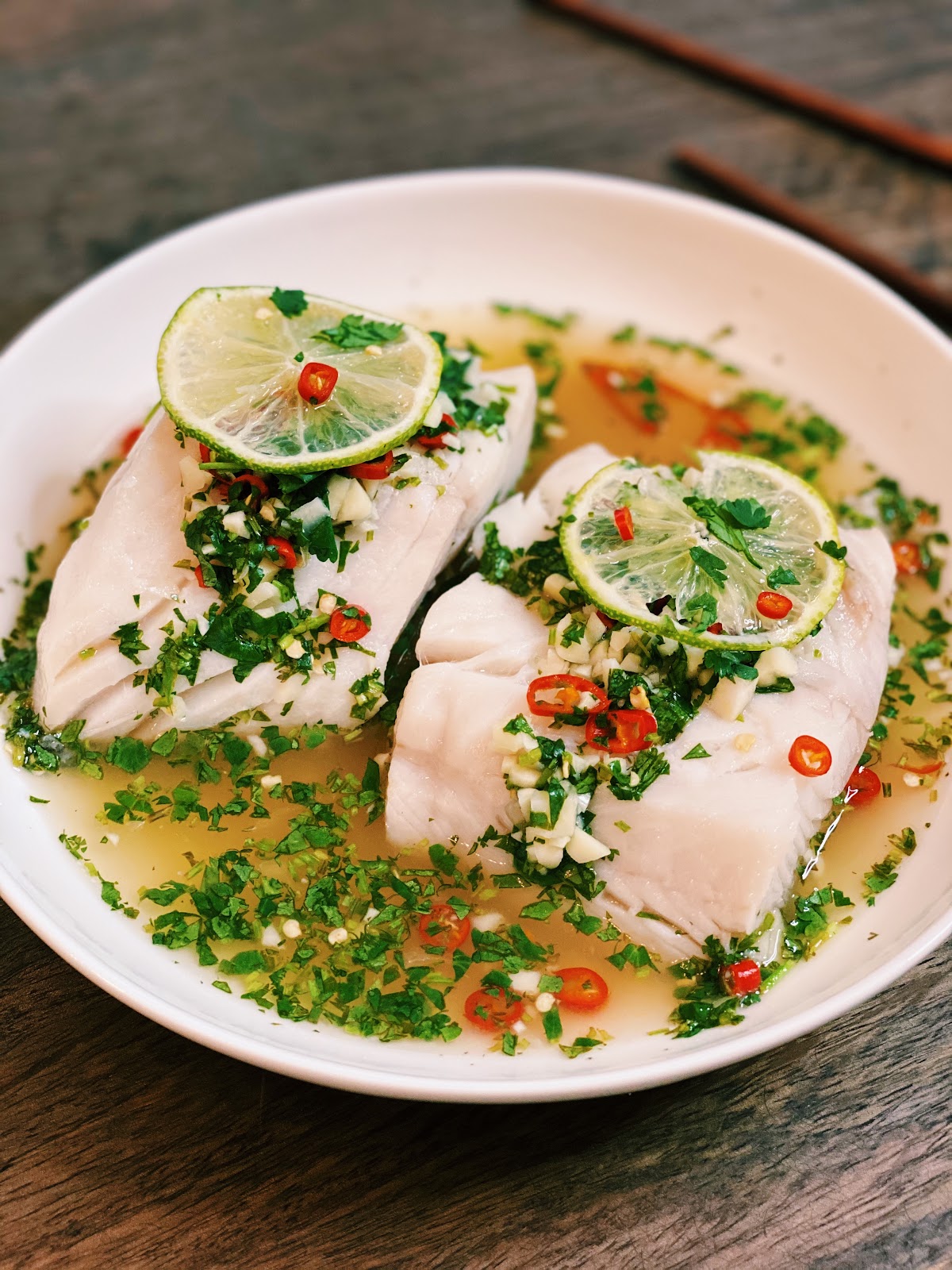 Thai Steamed Fish with Lime and Garlic - Tiffy Cooks