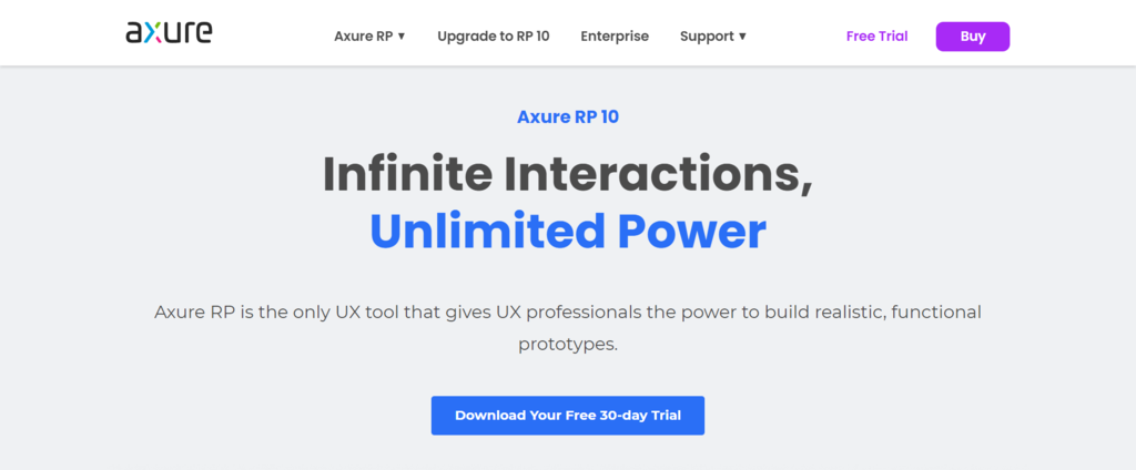 Page d'accueil d'Axure RP,  logiciel de maquettes pour les professionnels de l'UX