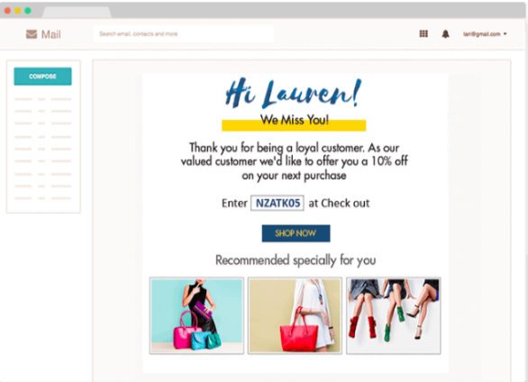 Personalized discounts in the cart abandonment mail 