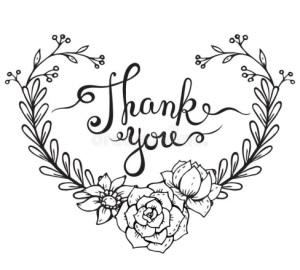 Hand lettering words Thank you with floral wreath