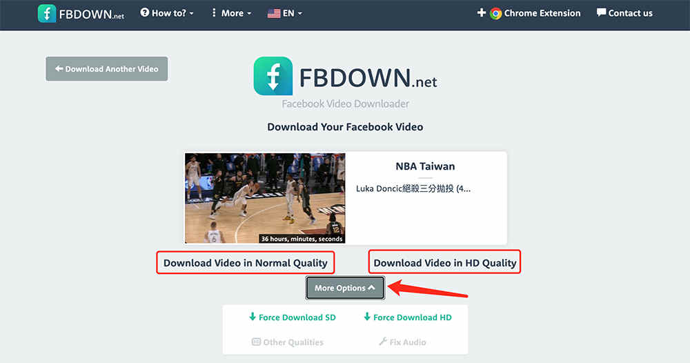 FBdown Facebook video download - video parsing successful