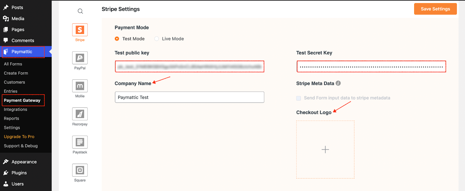 setting up stripe in paymattic