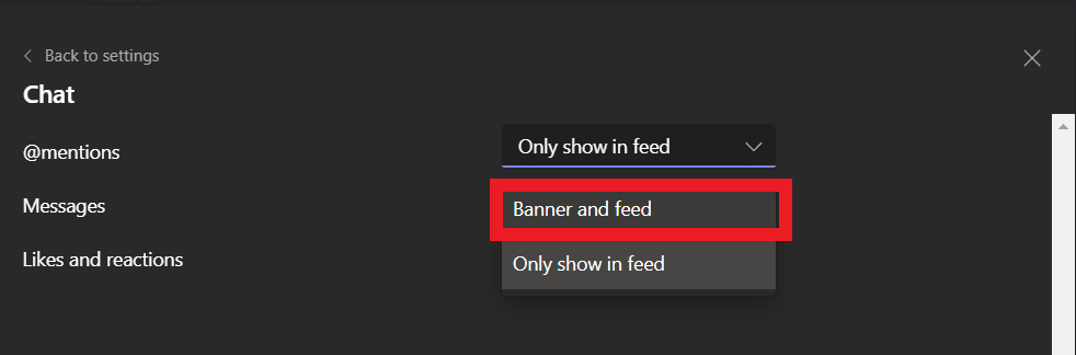 Banner notifications Microsoft Teams