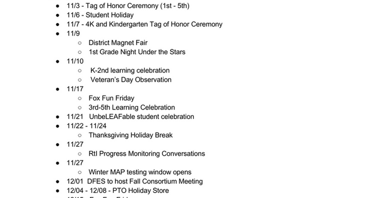 Upcoming School-wide Calendar Events