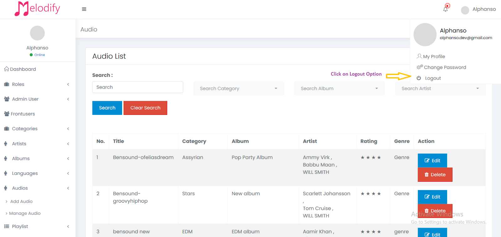 Melodify Logout