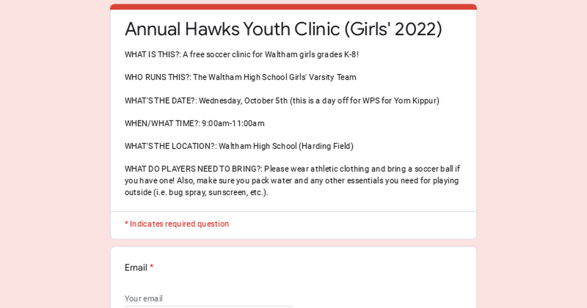 Annual Hawks Youth Clinic (Girls' 2022)