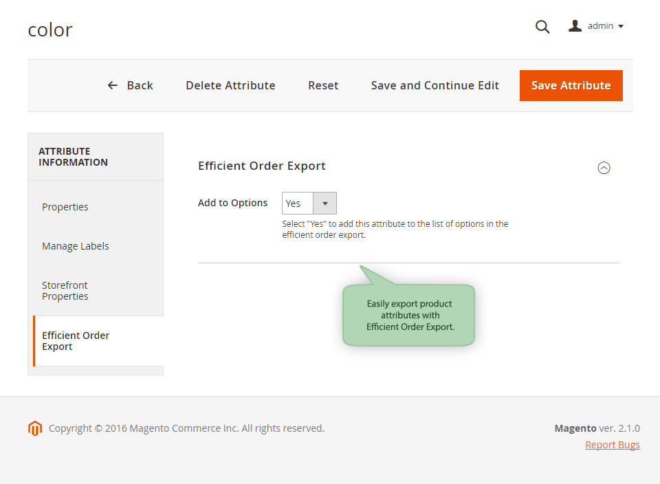 efficient order export for magento 2 product attribute