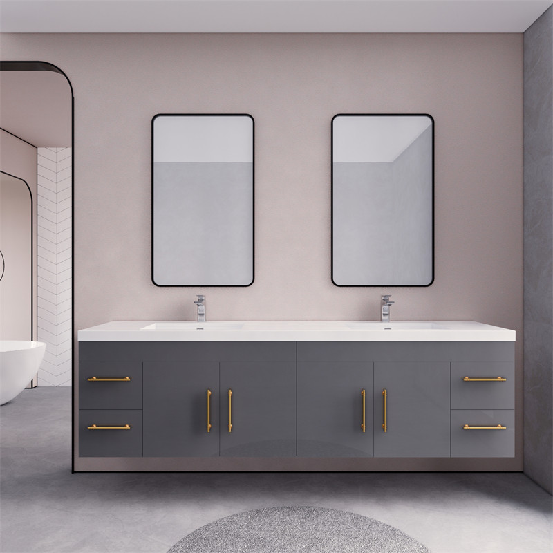 Elsa Floating Wall-Mounted Luxury Bathroom Vanity in High Gloss Gray | Moreno Bath Nationwide Bathroom Vanity Supplier Store
