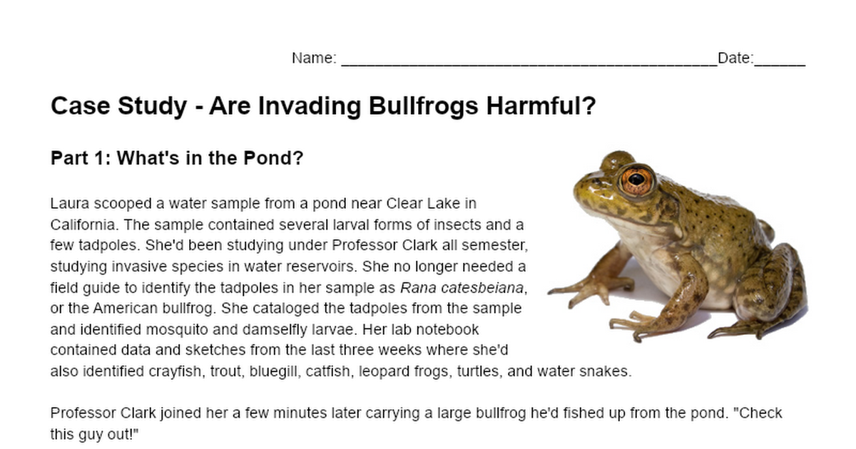 case study are invading bullfrogs harmful worksheet answers