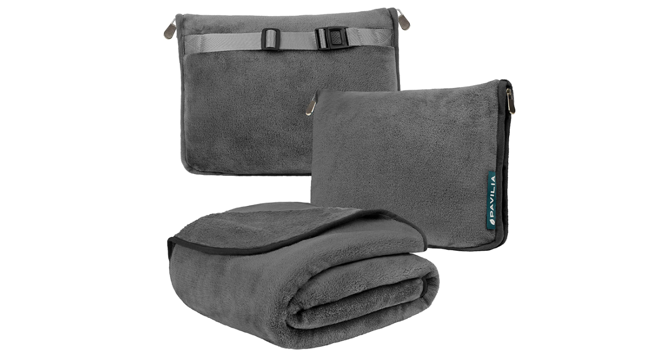 PAVILIA Travel Blanket and Pillow Combo Set