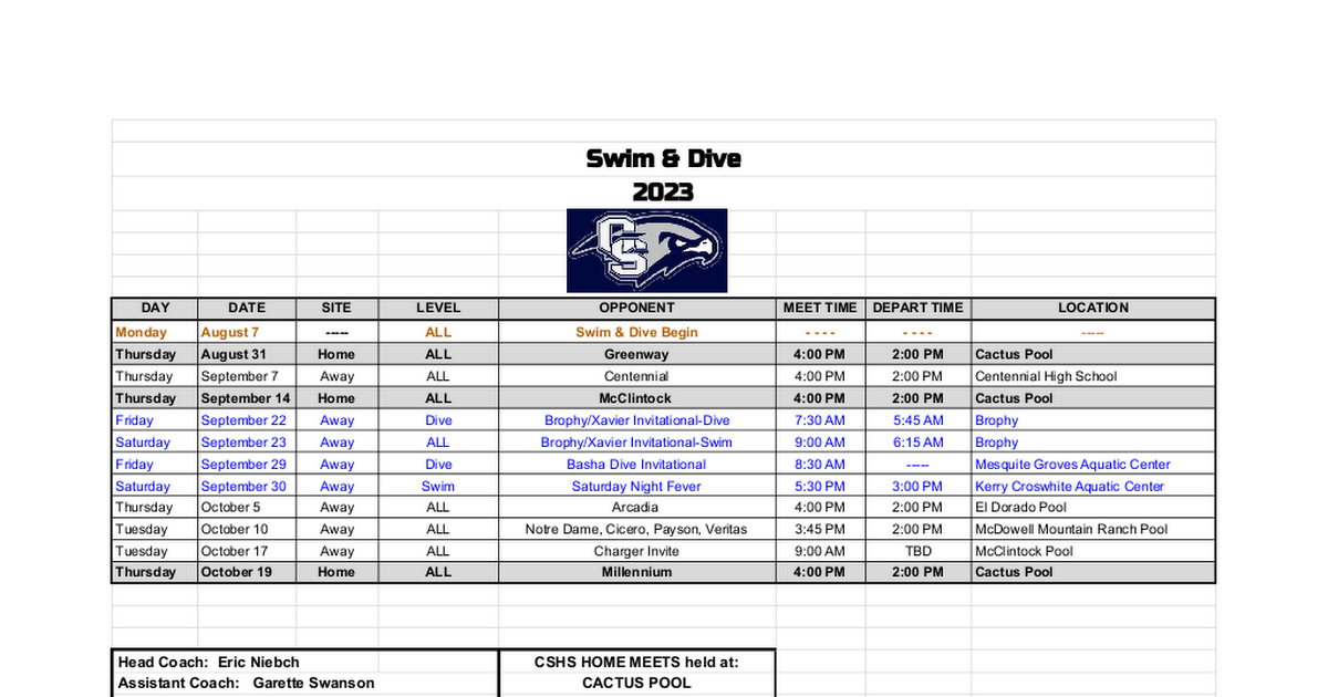 *Swim & Dive Schedule 2022 - Google Sheets
